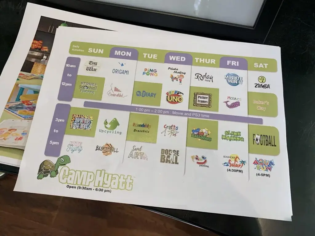 Timetable at Kids Club - Park Hyatt Abu Dhabi